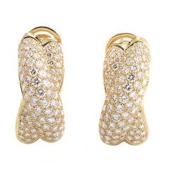 Cartier Yellow Gold Diamond Pave Crisscross Huggie Earrings