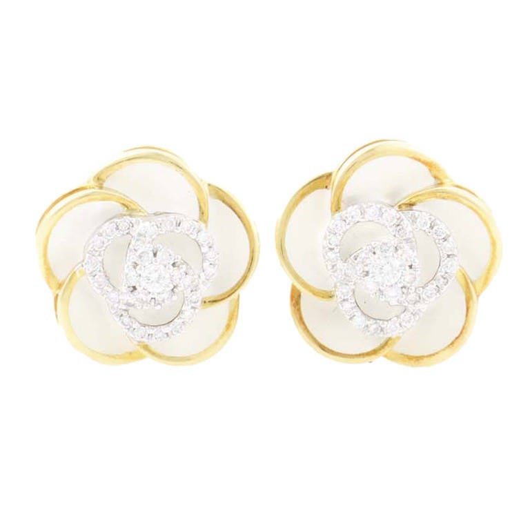 Roberto Coin Enamel Diamond Multi-Gold Flower Earrings
