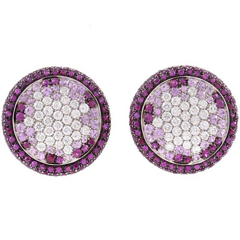 Valente Milano Pink Sapphire Diamond Pave White Gold Clip-On Earrings