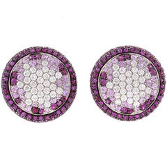 Valente Milano Pink Sapphire Diamond Pave White Gold Clip-On Earrings