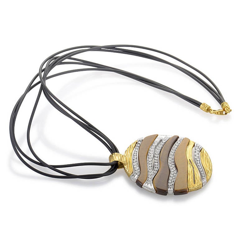 Women's Roberto Coin Large Elephant Skin Tiger's Eye Diamond Multi-Gold Necklace