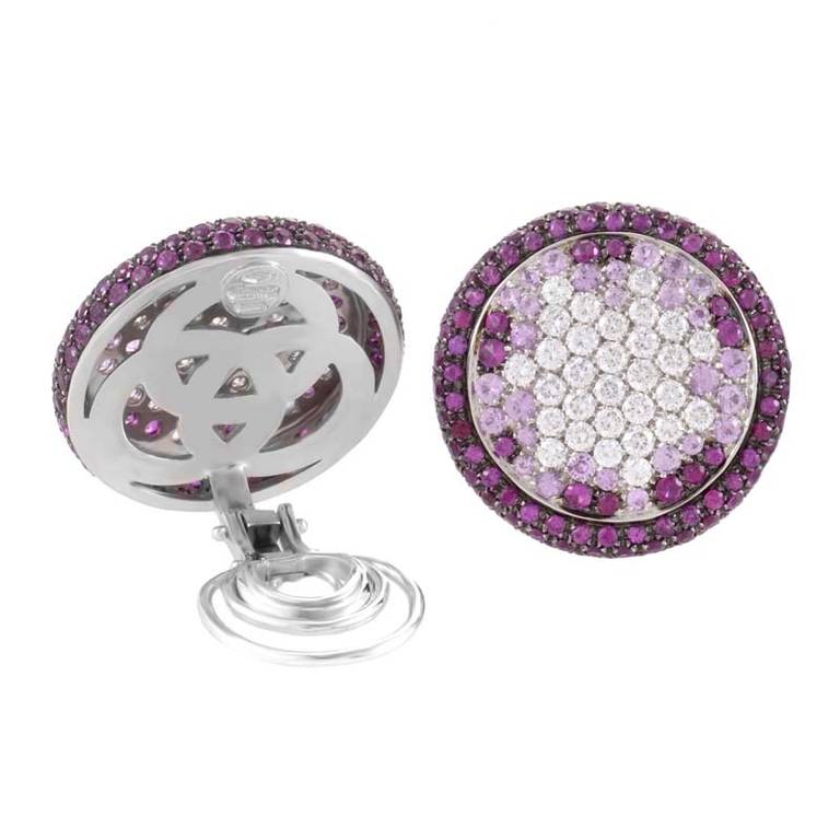 Valente Milano Pink Sapphire Diamond Pave White Gold Clip-On Earrings In New Condition In Southampton, PA