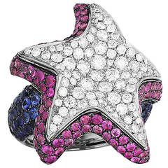 Maggioro Multi Sapphire Diamond Gold Brilliant Star Ring 5