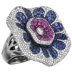 Maggioro Multicolor Sapphire Diamond Gold Perfect Passion Ring 6