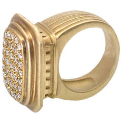 Slane & Slane Yellow Gold Diamond Pave Rectangular Ring