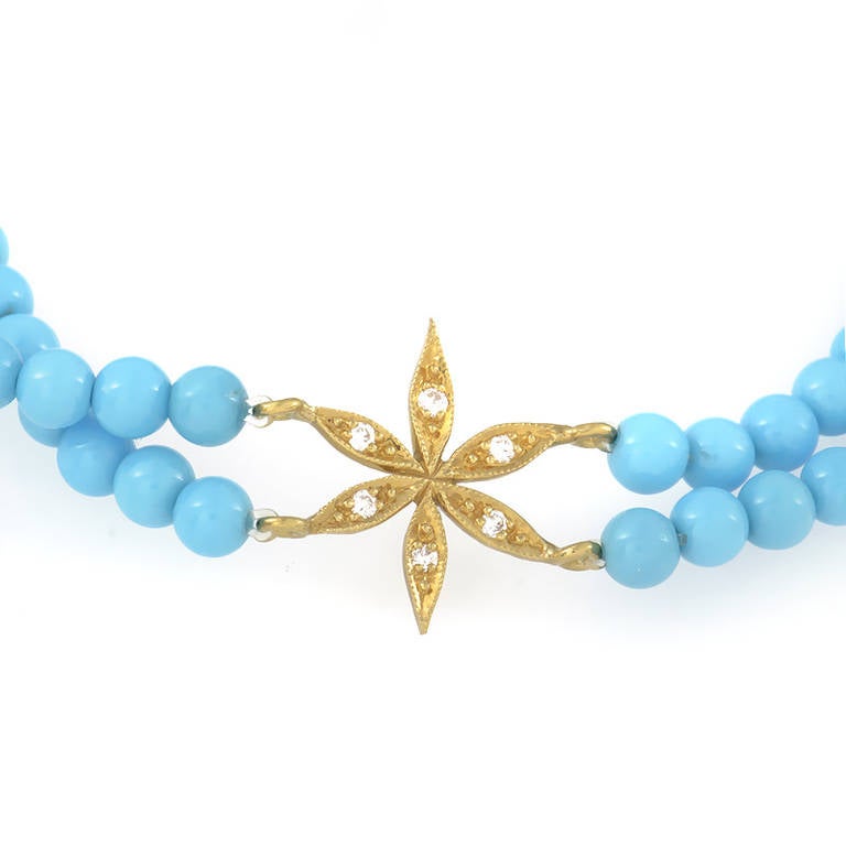 Cathy Waterman Turquoise Bead Diamond Yellow Gold Flower Bracelet