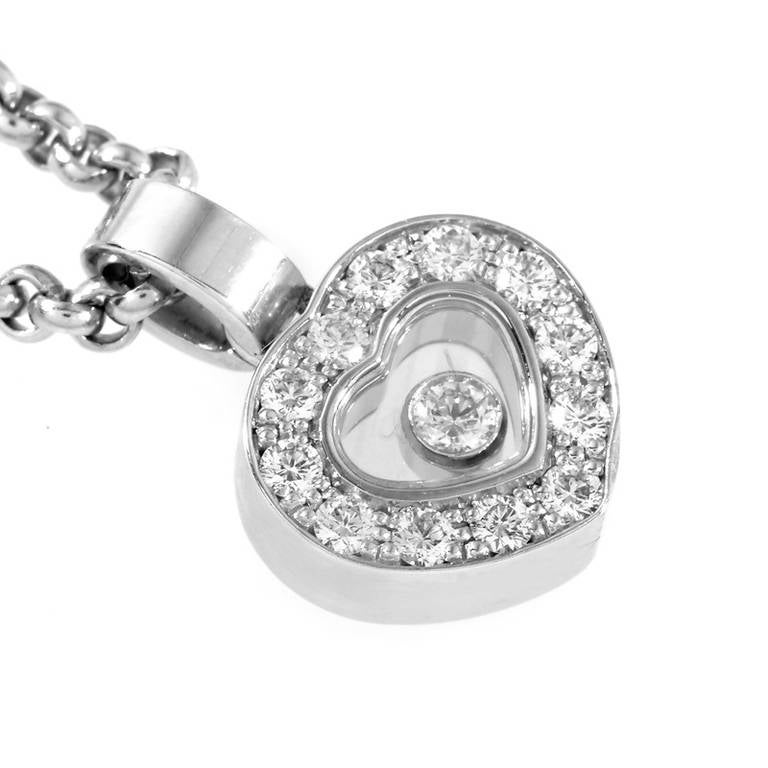 Chopard Happy Diamonds White Gold Heart Pendant Necklace In Excellent Condition In Southampton, PA