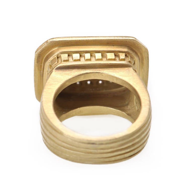 Slane & Slane Yellow Gold Diamond Pave Rectangular Ring In New Condition In Southampton, PA