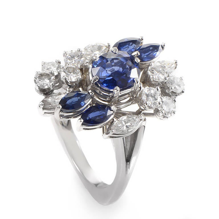 Gorgeous set including matching ring, necklace, and earrings.
The ring is made of 18K white gold and features a lovely cluster of ~2.10ct of sapphires and ~1.80ct of diamonds.
The necklace is made of 18K white gold and is set with ~12.10ct of