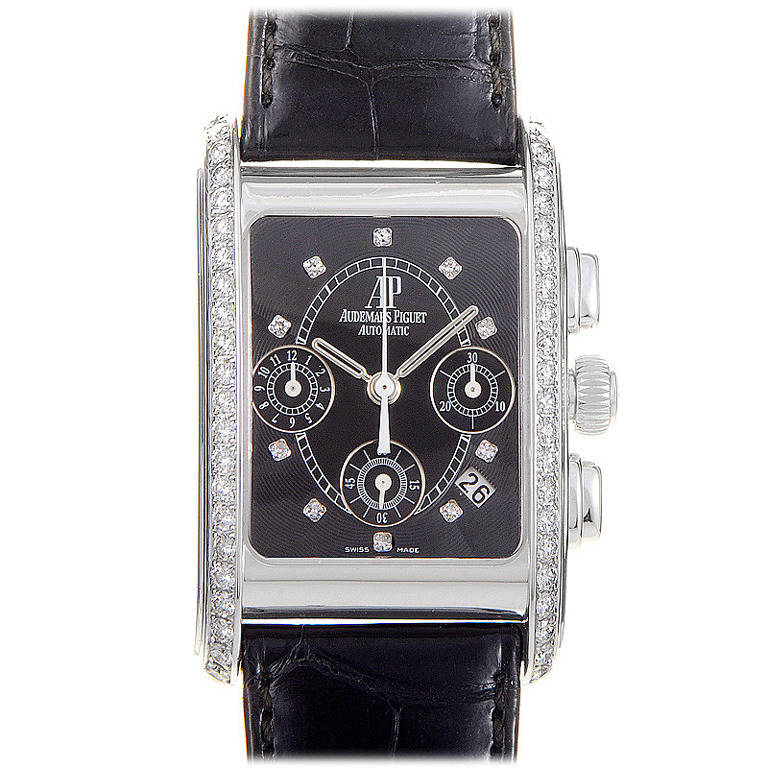 Audemars Piguet White Gold Edward Piguet Rectangular Chronograph Wristwatch