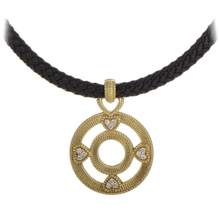Judith Ripka Leather Cord Yellow Gold Enhancer Necklace