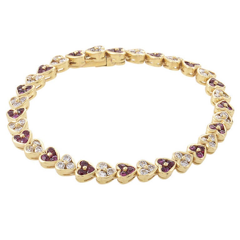 Repossi Ruby Diamond Yellow Gold Heart Bracelet