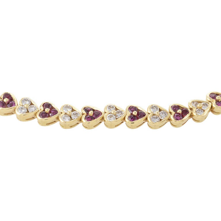 Repossi Ruby Diamond Yellow Gold Heart Bracelet In Excellent Condition In Southampton, PA