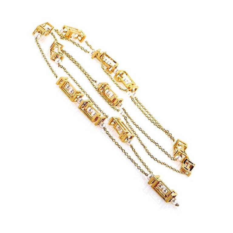 Versace Fedra Pearl Yellow Gold Cube Necklace