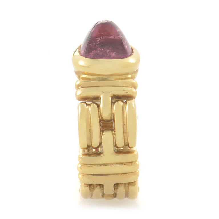 Bulgari Pink Tourmaline Yellow Gold Band Ring In Excellent Condition In Southampton, PA
