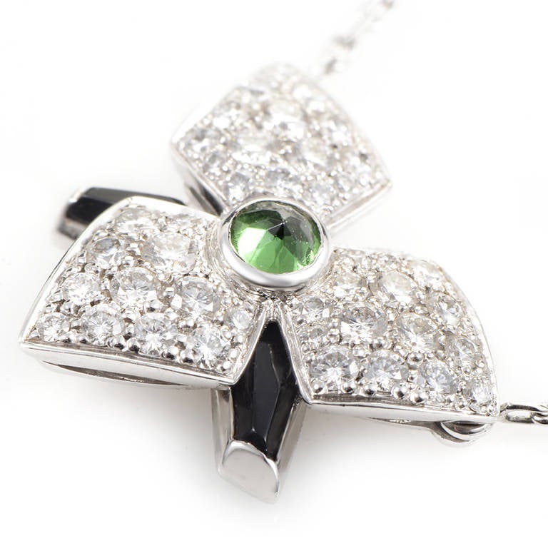Cartier Gemstone Diamond Pave White Gold Flower Necklace