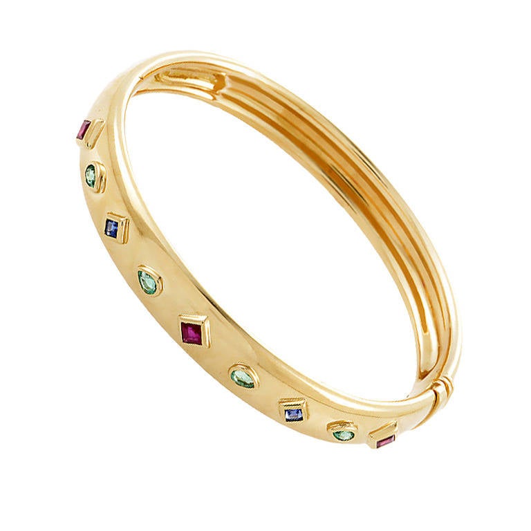 Cartier Precious Gemstone Yellow Gold Bangle Bracelet at 1stDibs