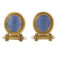 Elizabeth Locke Venetian Glass Intaglio Pearl Yellow Gold Earrings