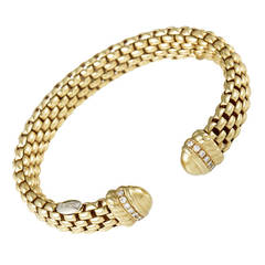 Fope Diamond Woven Yellow Gold Cuff Bracelet
