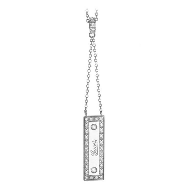 Gucci Diamond White Gold Signature Pendant Necklace