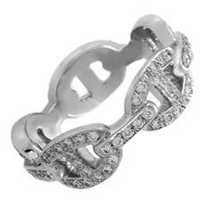Hermes - Chaine d'Ancre Enchainee - Bague en or blanc pavée de diamants