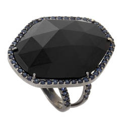 Shawn Warren Rhodium Onyx Sapphire Gold Ring