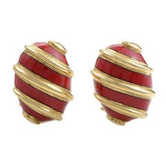 Tiffany & Co. Schlumberger Red Enamel Yellow Gold Banana Earrings