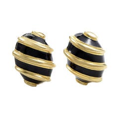 Tiffany & Co. Schlumberger Yellow Gold Black Enamel Banana Earrings