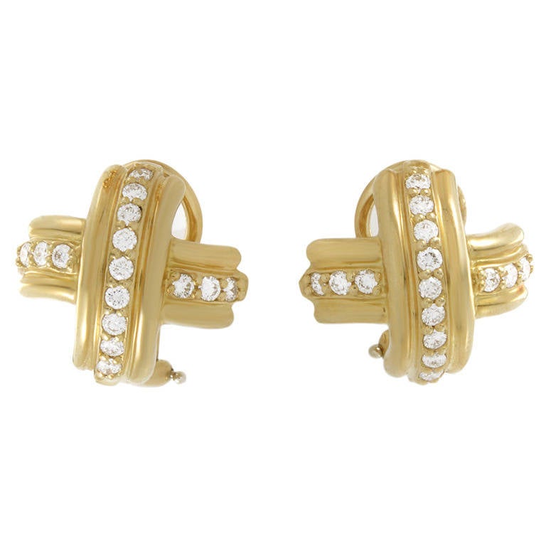 Tiffany And Co Yellow Gold Signature X Diamond Earrings At 1stdibs Tiffany Co Yellow Gold Signature X Diamond Earrings For