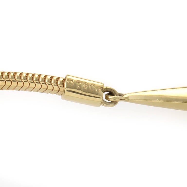Tiffany & Co. Yellow Gold Feather Lariat Snake Chain Necklace In Excellent Condition In Southampton, PA