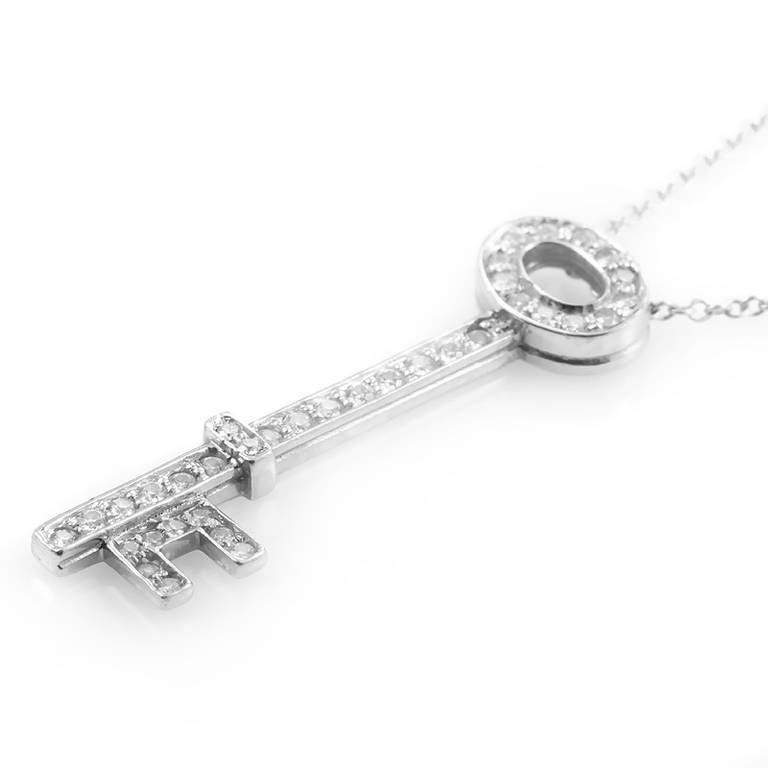 Tiffany & Co. Diamond Platinum Key Pendant Necklace