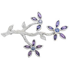 Used Cathy Waterman Gemstone Diamond Platinum Floral Branch Brooch