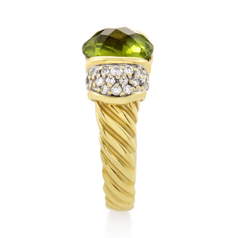 David Yurman Cable Classic Peridot Yellow Gold Diamond and Ring In Excellent Condition In Southampton, PA