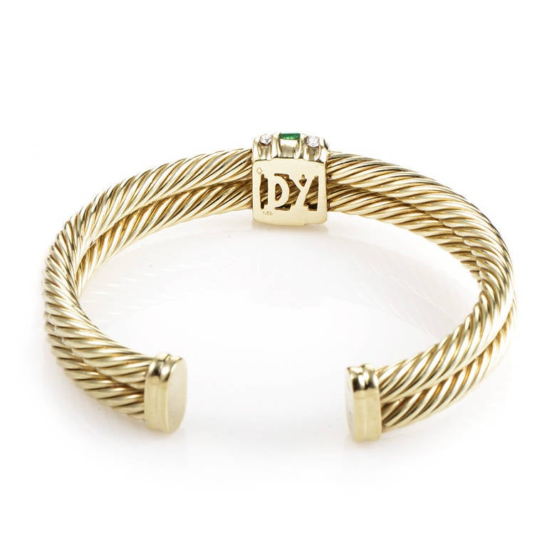 David Yurman Renaissance Emerald Diamond Yellow Gold Cuff