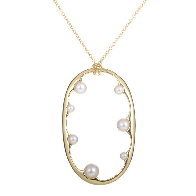 Mikimoto Perlen-Diamant-Gelbgold-Anhänger-Halskette