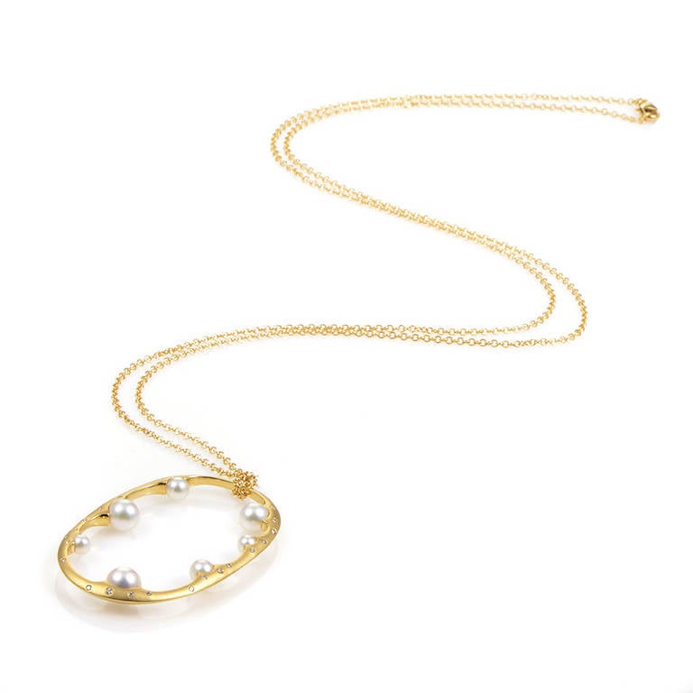 Women's Mikimoto Pearl Diamond Yellow Gold Pendant Necklace