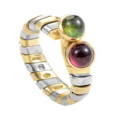 Vintage Bulgari Tubogas Steel Gemstone Yellow Gold Ring