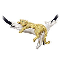 Georland Fancy Yellow Diamond Multi-Gold Panther Necklace