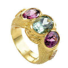 Vintage Judith Ripka Tourmaline Diamond Yellow Gold  Ring