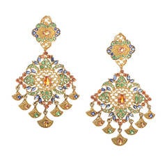 Multi-Sapphire Yellow Gold Chandelier Earrings Vintage Multi-Sapphire Yellow Gold Chandelier Earrings