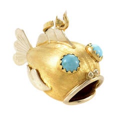Turquoise Two Color Multi-Gold Fish Pendant