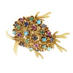 Gemstone Gold Fish Brooch