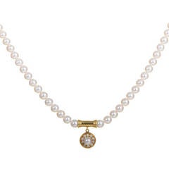 Mikimoto Pearl Diamond Yellow Gold Pendant Necklace