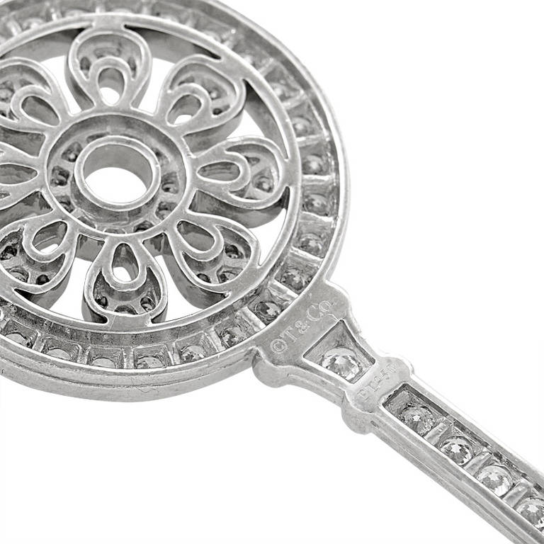 Tiffany & Co. Petals Diamond Platinum Key Pendant In New Condition In Southampton, PA