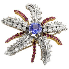 Gemstone Diamond Multi-Gold Floral Brooch