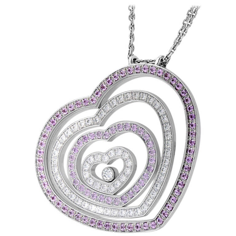 Chopard Happy Spirit Pink Sapphire Diamond White Gold Heart Necklace