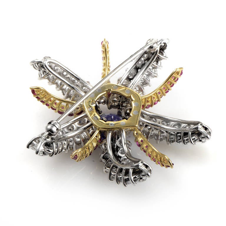 Gemstone Diamond Multi-Gold Floral Brooch