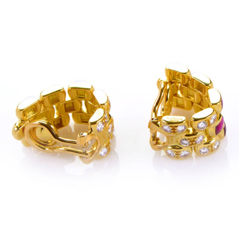 Chopard Ruby Diamond Yellow Gold Clip-On Earrings at 1stDibs