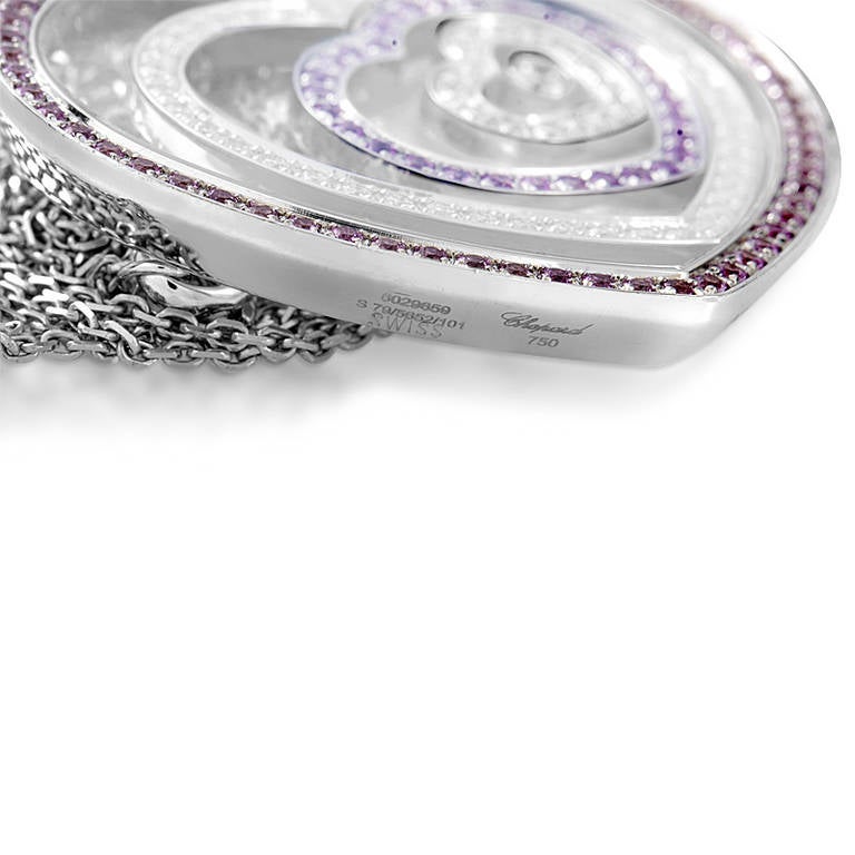 Chopard Happy Spirit Pink Sapphire Diamond White Gold Heart Necklace In New Condition In Southampton, PA