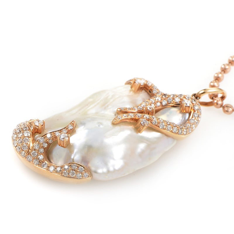 Baroque Pearl Diamond Rose Gold Pendant Necklace at 1stdibs